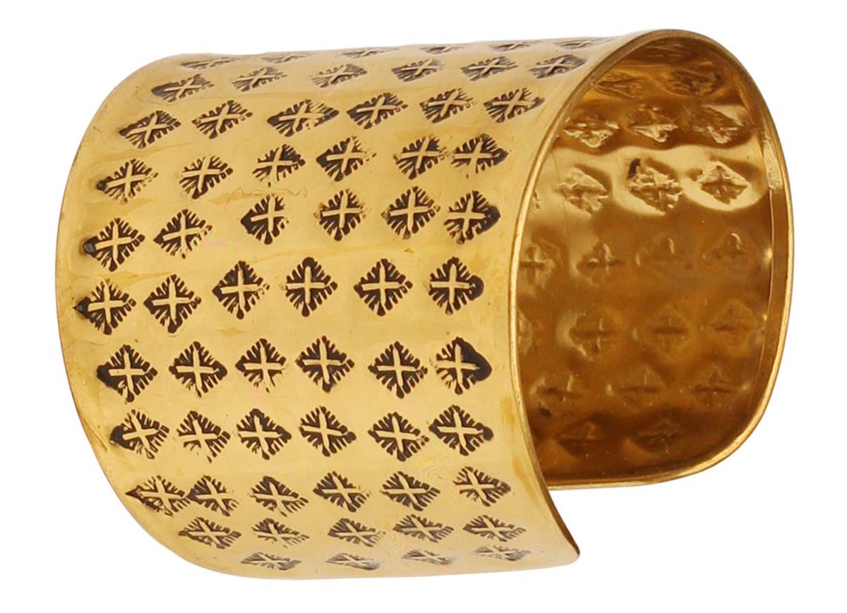 2.6” Brass Cuff Bracelet with Abstract Embossed Pattern - Antique-Look Accessories / Jewelry / Gifts for Her - Buy in Bulk Wholesale